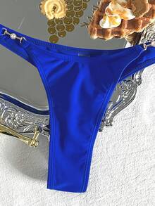Swim Vcay Women's Summer Beach Solid Color Halter Tie Sexy Bikini Swimwear Set - Royal Blue - View 7