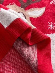 AXEPEAK Men's Christmas Pattern Dropped Shoulder Long Sleeve Crew Neck Holiday Winter Sweater - Red - View 6