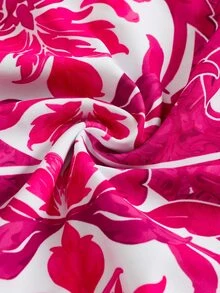 SHEIN Swim 全新夏季随机花卉印花细肩带泳衣，带荷叶边沙滩裙，高端海滩度假两件套服装 - 粉色 - 查看 8