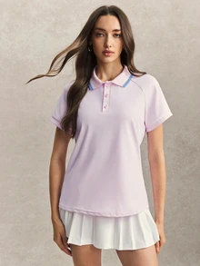 Activina Women's Colorblock Casual Versatile Sports Polo Shirt - Pink - View 3