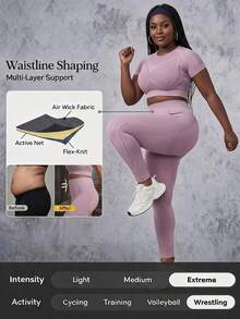 Innovista Innovista Women's Plus Size Crocodile Texture Bonded Leggings High Waist Tummy Control Booty Lift Squat Proof High Stretch Gym Yoga Training Activewear - Rusty Rose - View 15