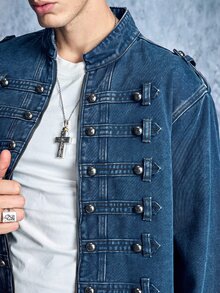 ROMWE MEN Street Life 男士皇家風格牛仔長袖襯衫 - 藍色 - 查看 2