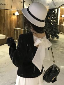 DAZY 女款圓領長袖後背打結設計時尚毛衣 秋季 - 黑色 - 查看 4