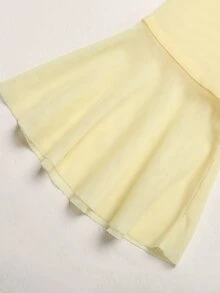 SHEIN Tween女孩優雅時尚百搭日常網紗收腰方領抓褶精緻交叉前襟魚尾下擺開衩純色長袖荷葉邊修身貼身禮服晚禮服，適用儀式派對及所有場合，新款淡黃色 - 黃色 - 查看 8