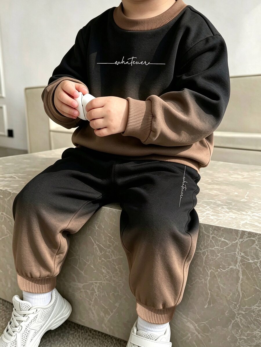 小男孩 2 件套休閒時尚春夏季秋季圓領衛衣與運動長褲兩件套,酷炫漸層色彩圖案滿版印花設計,彈性柔軟面料,春夏季秋季男孩套裝,適合休閒穿著、返校、派對、戶外野餐、街拍、校園、假期、禮物使用 - 彩色 - 查看 1