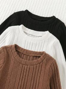 SHEIN Babyboy Casual Cute Versatile Knit Solid Color Long Sleeve Autumn Winter Top 3pcs Set - Multicolor - View 2