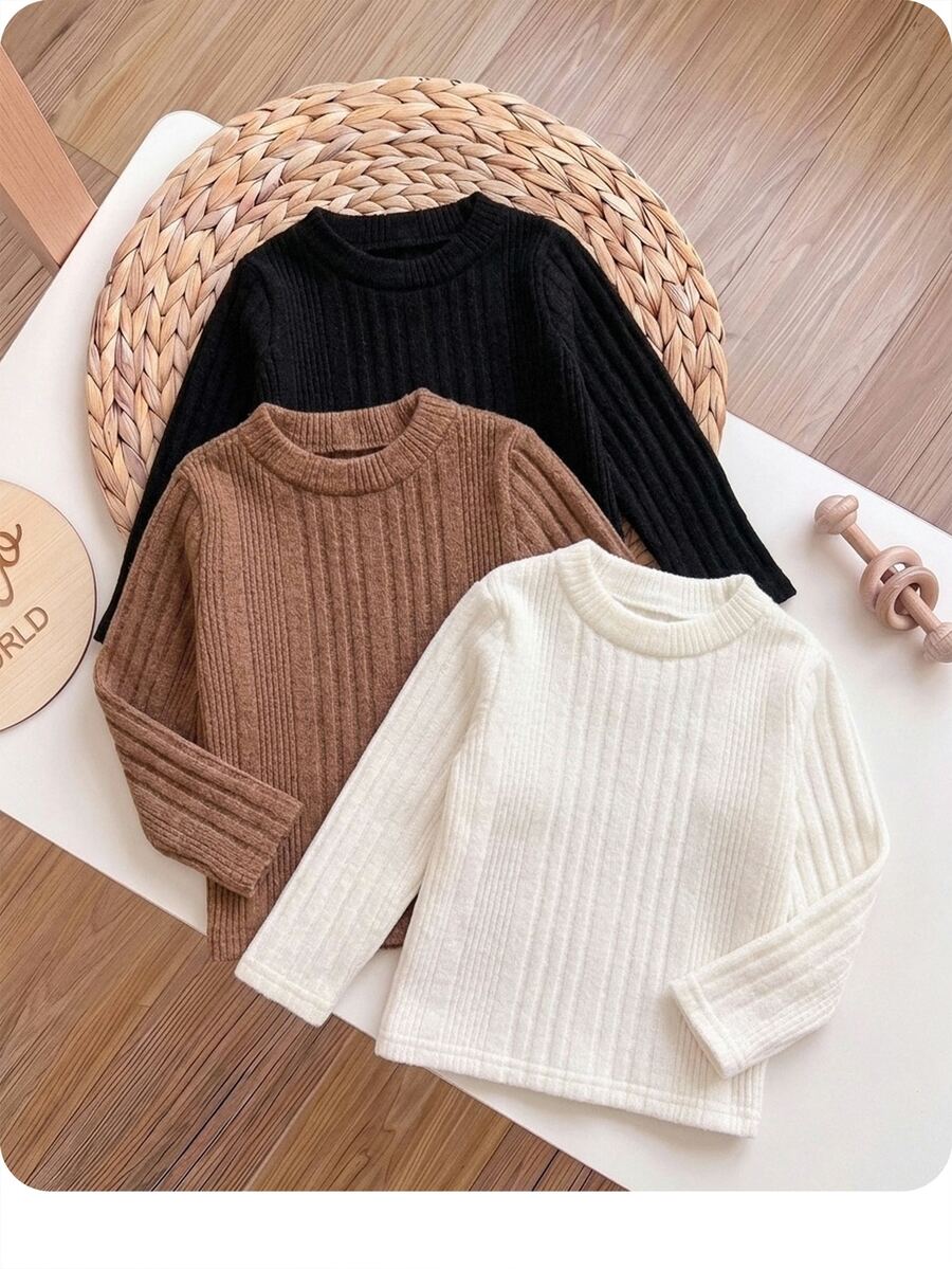 SHEIN Babyboy Casual Cute Versatile Knit Solid Color Long Sleeve Autumn Winter Top 3pcs Set - Multicolor - View 1
