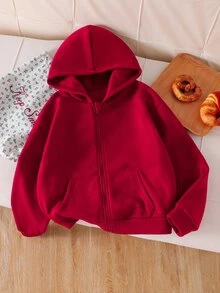 SHEIN 紅白色格紋蜘蛛女孩連帽拉鍊外套，秋季混搭街頭風哥德休閒衛衣，長袖抓絨，萬聖節校園紅色款 - 紅色 - 查看 2