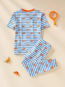 Blippi X SHEIN Young Boy Round Neck Short Sleeve Cartoon Pattern Slim Fit Loungewear - Blue - View 2