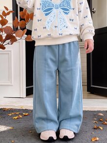 Baby Girl Casual Soft Thick Long Sleeve Crew Neck Pullover Sweatshirt & Wide Leg Pants Set, Suitable For Autumn/Winter - Multicolor - View 4