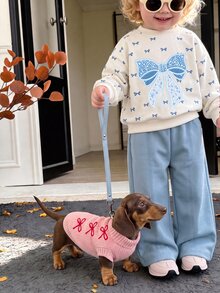 Baby Girl Casual Soft Thick Long Sleeve Crew Neck Pullover Sweatshirt & Wide Leg Pants Set, Suitable For Autumn/Winter - Multicolor - View 7