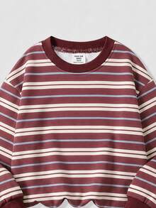 Young Girl 1pc Striped Kids Print Drop Shoulder Sweatshirt & 1pc Sweatpants - Multicolor - View 5