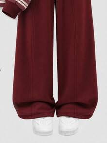 Young Girl 1pc Striped Kids Print Drop Shoulder Sweatshirt & 1pc Sweatpants - Multicolor - View 4