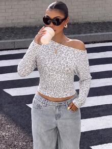 Muchica 女款海軍藍與黃色條紋T恤，夏季休閒日常蝙蝠袖不對稱領上衣，復古學院風馬匹印花街頭穿搭 - 彩色 - 查看 5