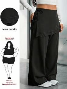 SHEIN CURVE+ Chân váy da màu đen size lớn 22W cho nữ, mùa thu/đông - màu đen - Xem 5