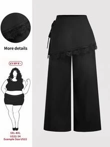 SHEIN CURVE+ Chân váy da màu đen size lớn 22W cho nữ, mùa thu/đông - màu đen - Xem 1