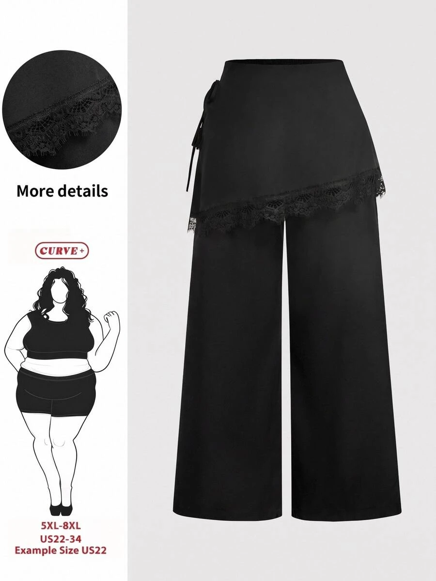 SHEIN CURVE+ Chân váy da màu đen size lớn 22W cho nữ, mùa thu/đông - màu đen - Xem 1