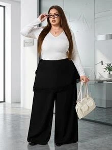 SHEIN CURVE+ Chân váy da màu đen size lớn 22W cho nữ, mùa thu/đông - màu đen - Xem 4