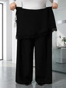 SHEIN CURVE+ Chân váy da màu đen size lớn 22W cho nữ, mùa thu/đông - màu đen - Xem 3