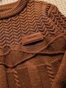 Baby Boy Cable Knit Sweater And Knitted Pants Set Winter - Khaki - View 5
