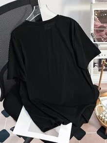 FRIENDS X SHEIN Casual Loose Round Neck Short Sleeve Women T-Shirt, Suitable For Summer Suitable For Going Out - Black - View 2