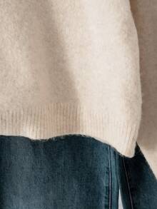 SHEIN Tween Girls Round Neck Pullover Sweater, Milk Blue Marled Knit, Short Length, Dropped Shoulder, Long Sleeve, Loose Fit, Versatile Layering Top For Autumn/Winter, Suitable For Outings - Apricot - View 4