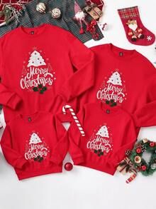 Manfinity Homme [Excl, Baby Kids]男士聖誕刺繡套頭運動衫 派對度假 紅白配色 秋季可愛風 - 紅色 - 查看 1