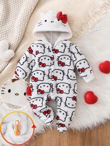 HELLO KITTY AND FRIENDS | SHEIN 新生兒卡通圖案連帽可愛居家服 冬季 - 白色 - 查看 2