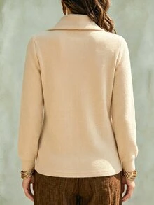 SHEIN Women's Elegant Button Design T-Shirt Top With Faux Sweater Fabric - Apricot - View 2