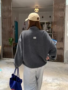 DAZY 女款純色落肩長袖寬鬆休閒常規夾克外套 秋季 - 灰色 - 查看 1