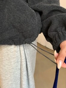 DAZY 女款純色落肩長袖寬鬆休閒常規夾克外套 秋季 - 灰色 - 查看 9