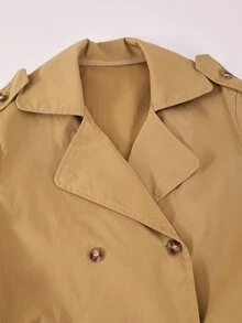 SHEIN Teen Girl Solid Color Waist Tie Casual Versatile Long Sleeve Jacket - Khaki - View 5