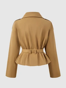 SHEIN Teen Girl Solid Color Waist Tie Casual Versatile Long Sleeve Jacket - Khaki - View 7