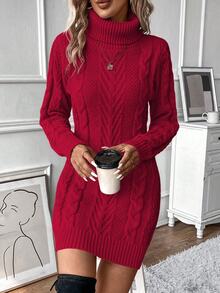 SHEIN Women's High Neck Sweater Long Sleeve Dress Fall Winter Cloth For Women - Burgundy - View 6