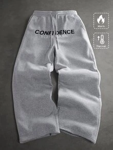 Manfinity Roghcode Men's Letter Print Drawstring Waist Pocket Casual Streetwear Sweatpants Gym Light Grey Fall - Grey - View 2