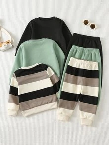 SHEIN Baby Boy 6pcs Casual Comfortable Versatile Crew Neck Sweatshirt & Long Autumn Winter Pants Set - Multicolor - View 2