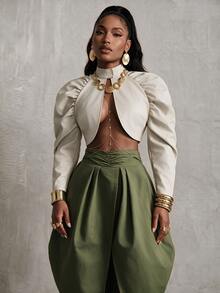 BamGlimmer Autumn/Winter Olive Green Pleated Asymmetrical Half-Length Skirt, With A Bold And Elegant Style, Suitable For Parties And Daily Outings. - Green - View 5