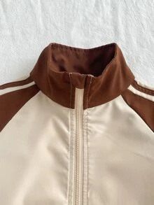 SHEIN Girls 2 Pieces Set, Cute Bow Long Sleeve Stand Collar Regular Fit Jacket + Long Pants, Suitable For Birthday Party, Fall Casual Outfits Brown Orange - Brown - View 4
