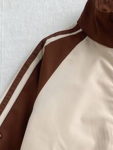 SHEIN Girls 2 Pieces Set, Cute Bow Long Sleeve Stand Collar Regular Fit Jacket + Long Pants, Suitable For Birthday Party, Fall Casual Outfits Brown Orange - Brown - View 5