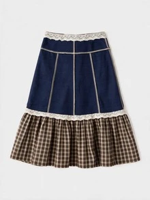 Sweetness Women's Autumn/Winter Plaid Patchwork A-Line Vintage Mid-Length Skirt - Multicolor - View 1