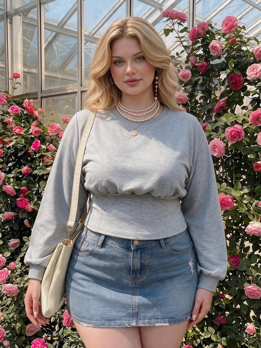 SHEIN MOD Plus Size Women's Cinched Waist Round Neck Sweatshirt, Back ...