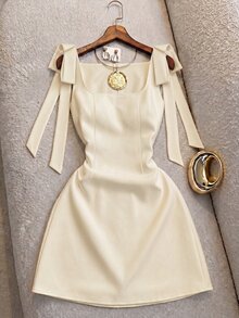 SHEIN PariChic Fashionable Elegant Lace-Up Bow Dress - Apricot - View 6
