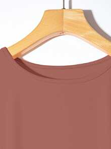 SHEIN Women's Elegant Round Neck Short Sleeve Solid Color White Long Knit Dress - Dusty Pink - View 5