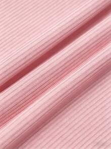 SHEIN Women's Elegant French Style Knit Trim Front Button Short Sleeve Dress - Pink - View 6
