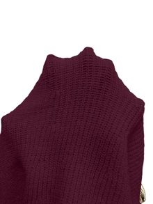 SHEIN Women's Fashionable Long Sleeve Pullover Knit Dress, Versatile & Elegant, Suitable For Spring & Autumn - Burgundy - View 6