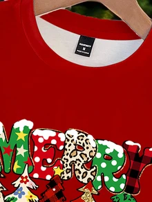 Daypath Men's Christmas Tree Print Short Sleeve Top And Plaid Long Pants Christmas Loungewear Set - Red - View 6