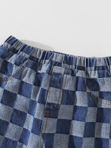 SHEIN THE HAPPY LOOK Young Boy Striped Dog Kids Graphic Sweatshirt And Checkerboard Pattern Denim Autumn Pants Set - Blue - View 6