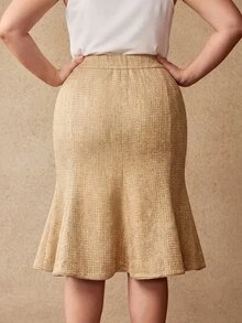 MOTF PREMIUM PLUS SIZE WOMEN'S TWEED MERMAID SKIRT - Khaki - View 7
