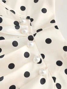SHEIN Women's Elegant Polka Dot Print Wrap Waist Ruched Button Decor Slimming Long Dress, Suitable For Spring/Summer Outings And Dates - Multicolor - View 4