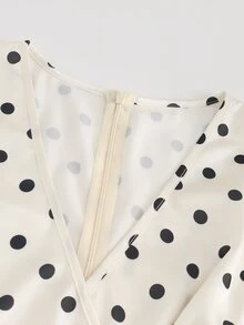 SHEIN Women's Elegant Polka Dot Print Wrap Waist Ruched Button Decor Slimming Long Dress, Suitable For Spring/Summer Outings And Dates - Multicolor - View 5